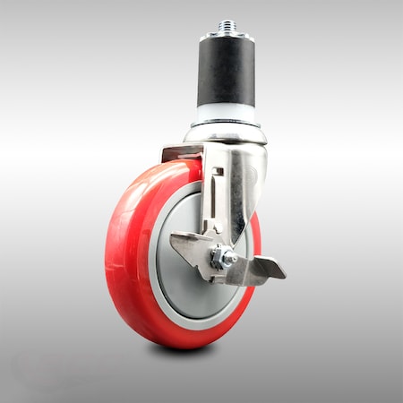 Service Caster 5 Inch 316SS Red Polyurethane Swivel 1-7/8 Inch Expanding Stem Caster Brake SCC-SS316EX20S514-PPUB-RED-TLB-178